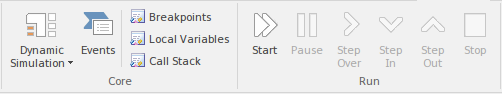Part of the Simulate ribbon in Sparx Systems Enterprise Architect.