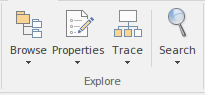 Explore panel of the Start ribbon in Sparx Systems Enterprise Architect.