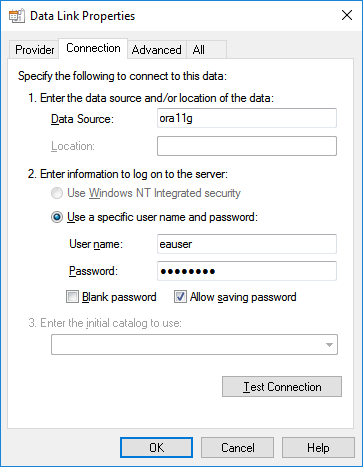 Defining a connection to a database under Oracle