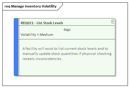 Example Requirement element showing notes, modeled in Sparx Systems Enterprise Architect