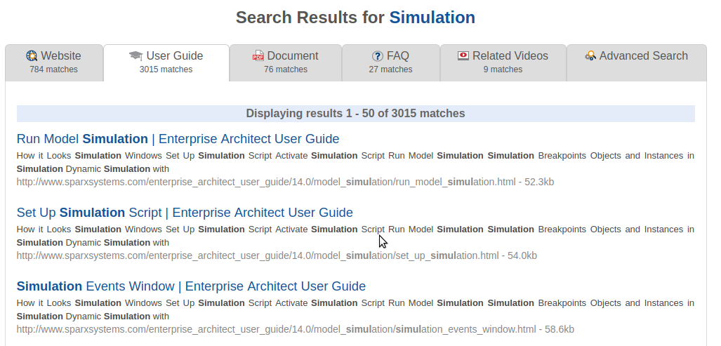 Userguide search results.
