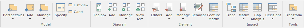 Part of the Design ribbon in Sparx Systems Enterprise Architect.
