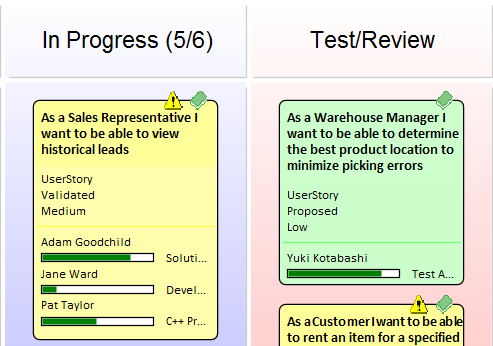 Multiple resources can be applied to work items on a Kanban Diagram in Sparx Systems Enterprise Architect. Multiple resources can be applied to work items on a Kanban Diagram in Sparx Systems Enterprise Architect.