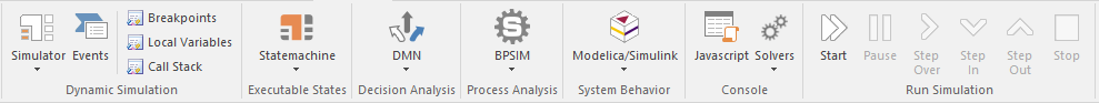 Part of the Simulate ribbon in Sparx Systems Enterprise Architect. Part of the Simulate ribbon in Sparx Systems Enterprise Architect.