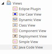 An image showing a customized view added to the end of the Views list in Sparx Systems Enterprise Architect. An image showing a customized view added to the end of the Views list in Sparx Systems Enterprise Architect.