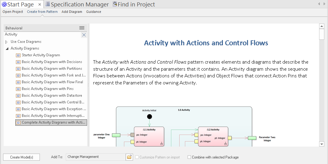 Showing a model pattern being selected in the Model Wizard Dialog in Sparx Systems Enterprise Architect. Showing a model pattern being selected in the Model Wizard Dialog in Sparx Systems Enterprise Architect.