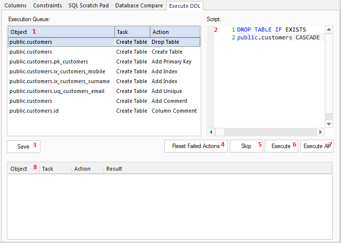 Showing the Execute DDL tab of the Database Builder in Sparx Systems Enterprise Architect. Showing the Execute DDL tab of the Database Builder in Sparx Systems Enterprise Architect.
