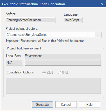 Generating code for an executable state machine Generating code for an executable state machine