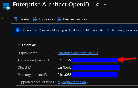 Details of the App Registration in Azure Details of the App Registration in Azure