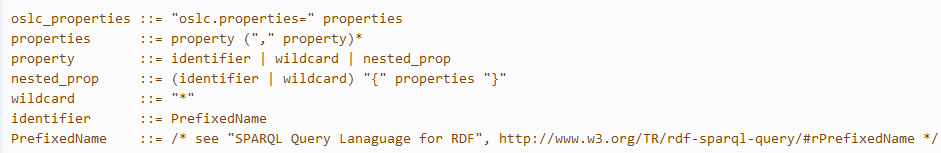 The syntax for the oslc.properties Query parameter The syntax for the oslc.properties Query parameter