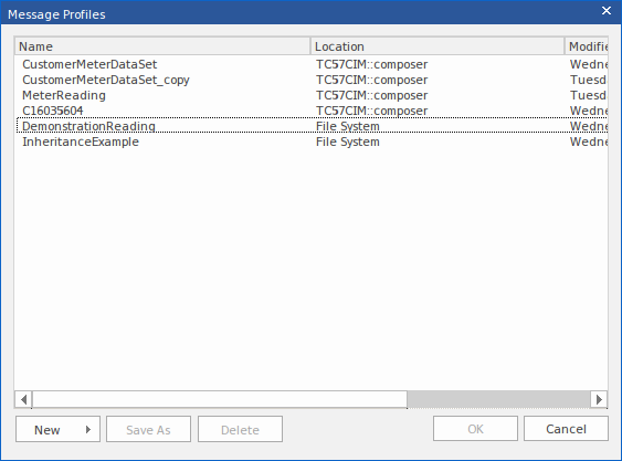 Selecting an existing profile in the Schema Composer Selecting an existing profile in the Schema Composer