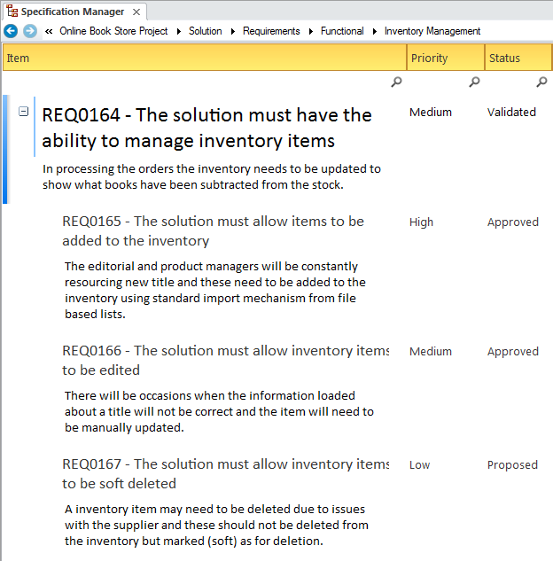 Changing the priority of a requirement element in the Specification Manager. Changing the priority of a requirement element in the Specification Manager.