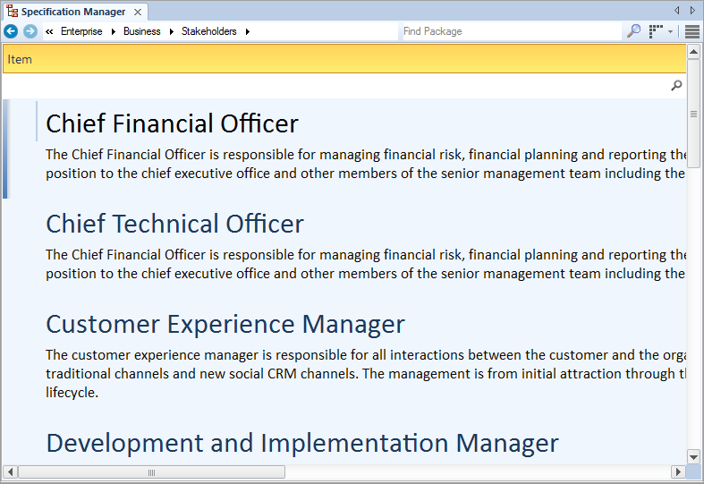 Documenting Stakeholders in the Specification Manager Documenting Stakeholders in the Specification Manager