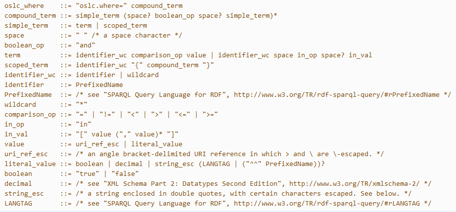 Syntax for the oslc.where Query parameter Syntax for the oslc.where Query parameter