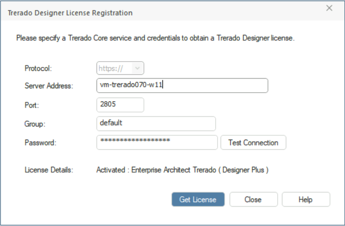 Trerado Designer license registration dialog