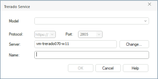 Trerado Service configuration dialog