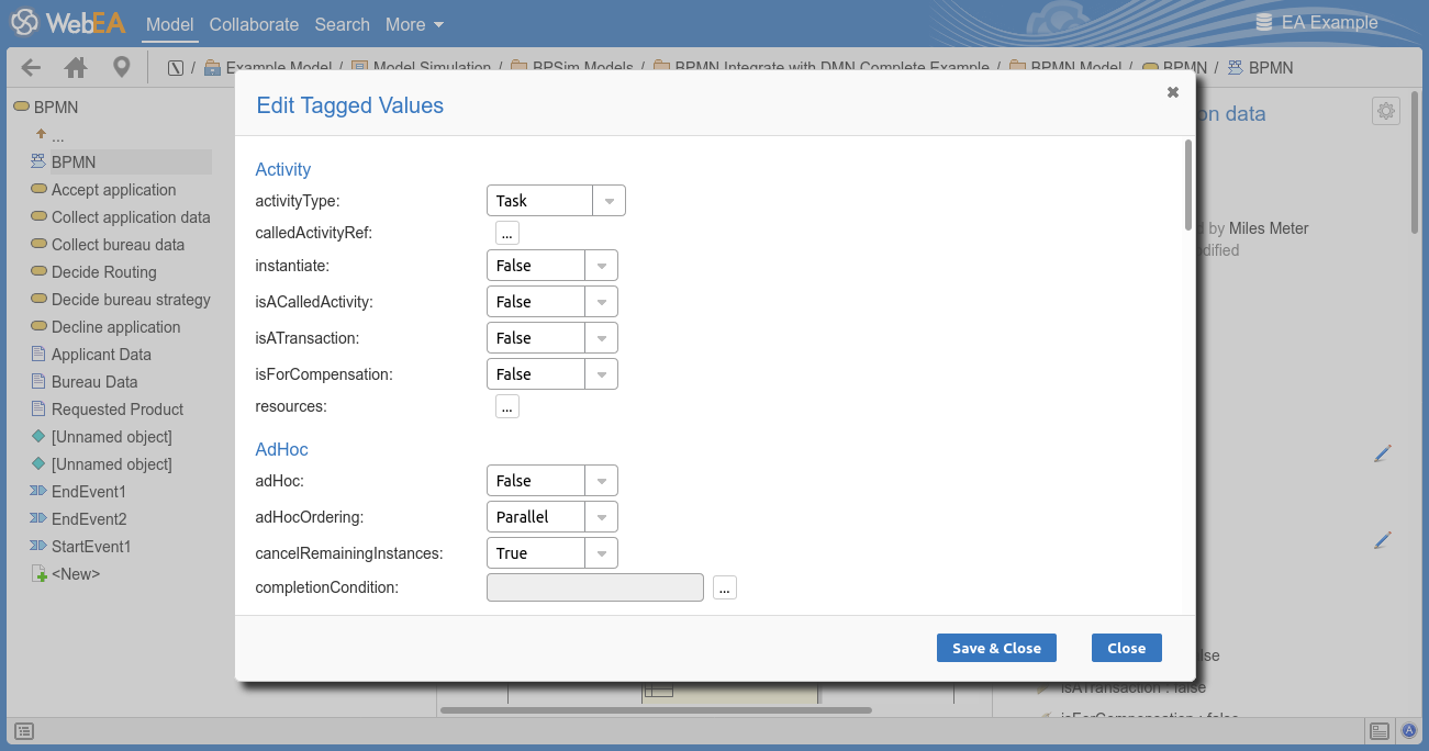 Edit BPMN Tagged Values